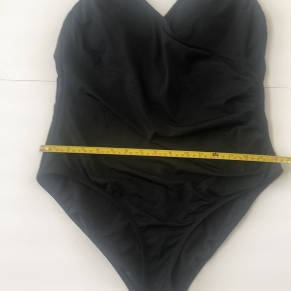Apt 9 one piece swimsuit in black with v neckline and tie around straps on neck - Picture 2 of 9